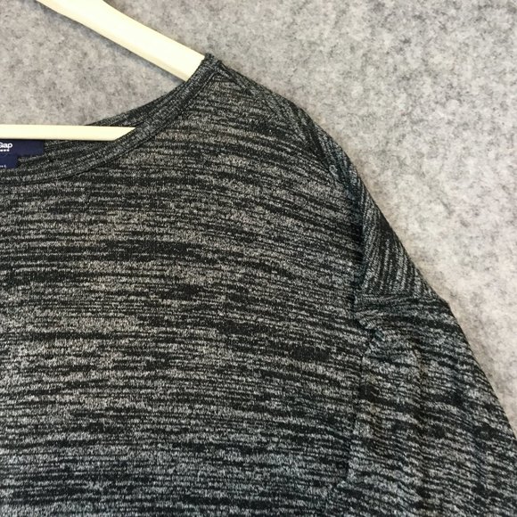 GAP Top L Long Sleeve Scoop Neck Space Dye Pleated Back Casual Hacci Gray Hi Low - Picture 3 of 12